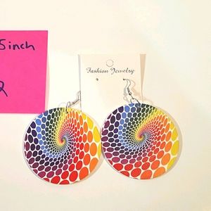 Large Round Rainbow Swirl Earrings Lightweight New